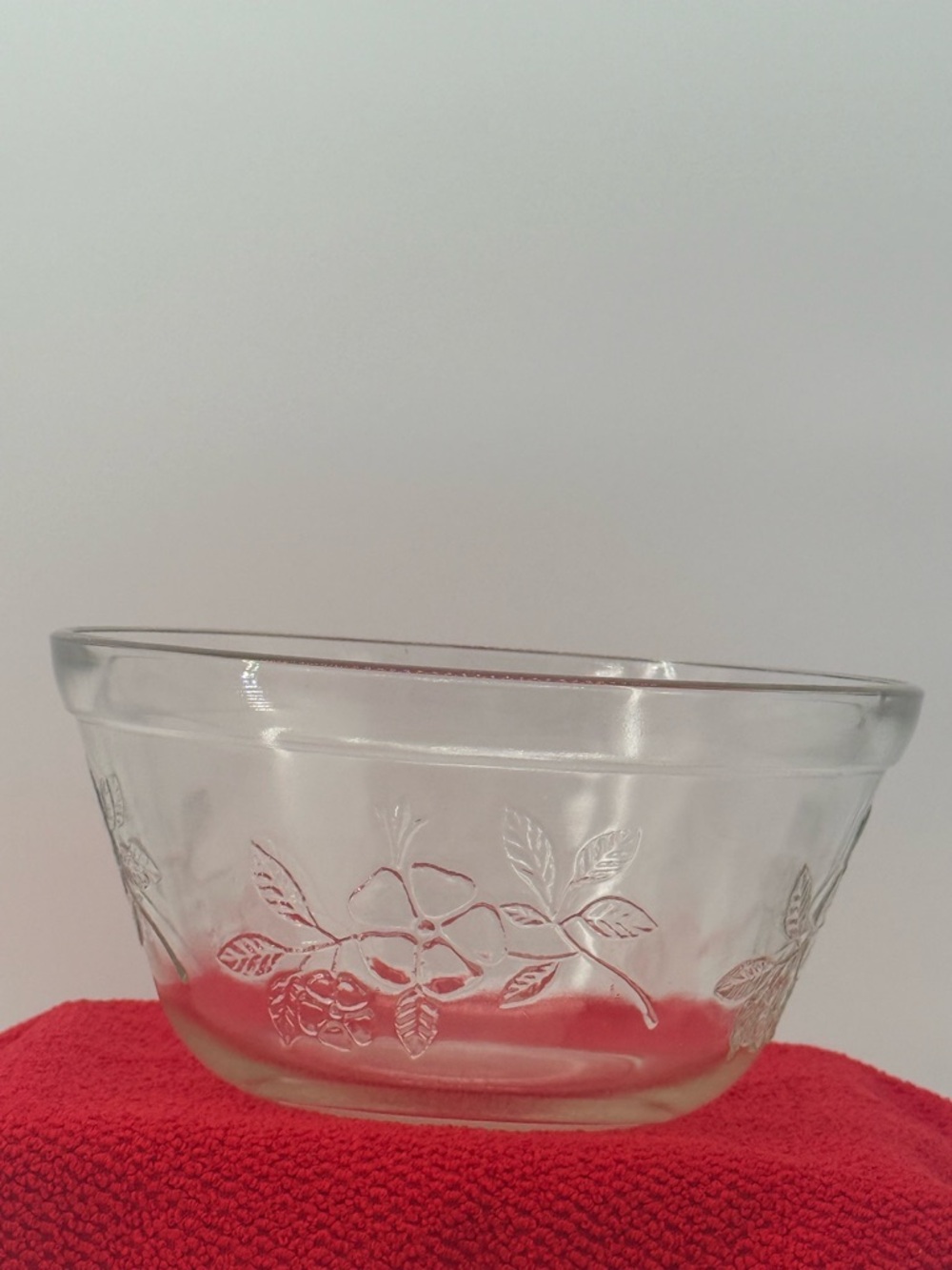 Clear Glass Mixing Bowl with Floral Embossed Design - Clear